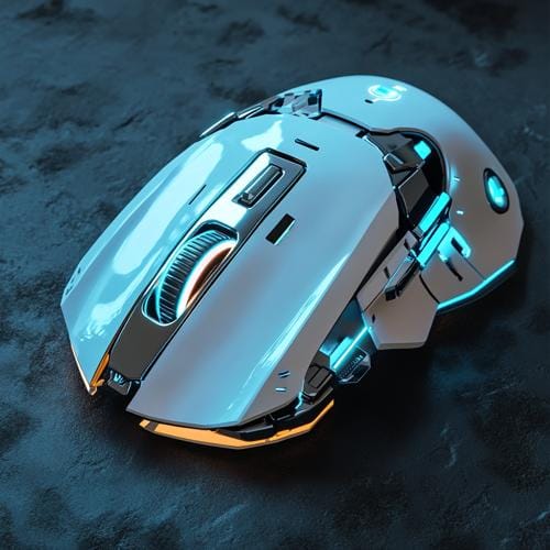 Souris gaming sans fil sur un bureau de joueur, illustration de la latence entre le geste et l'écran