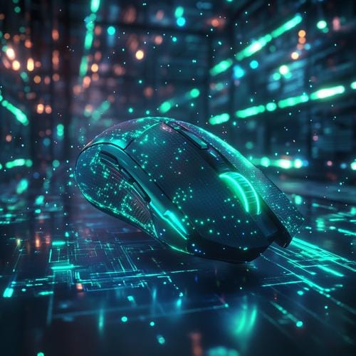 Souris gaming Corsair posée sur un bureau, ses lests amovibles sortis de leur logement à côté