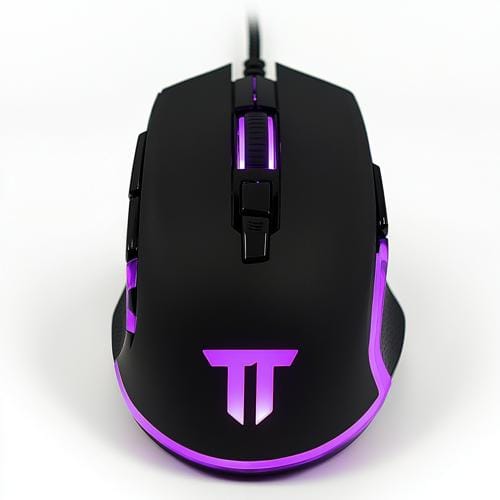 Souris gaming filaire à éclairage RGB sur fond blanc, illustration de l'article sur les souris gaming avec écran