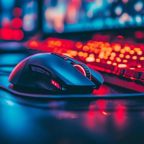 Souris gaming compacte adaptée aux petites mains sur un bureau de joueur